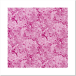 Hot Pink Brushed Flowers Posters and Art